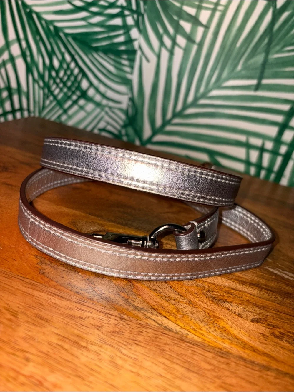Coach Metallic Silver Leather Clip On Crossbody Strap
